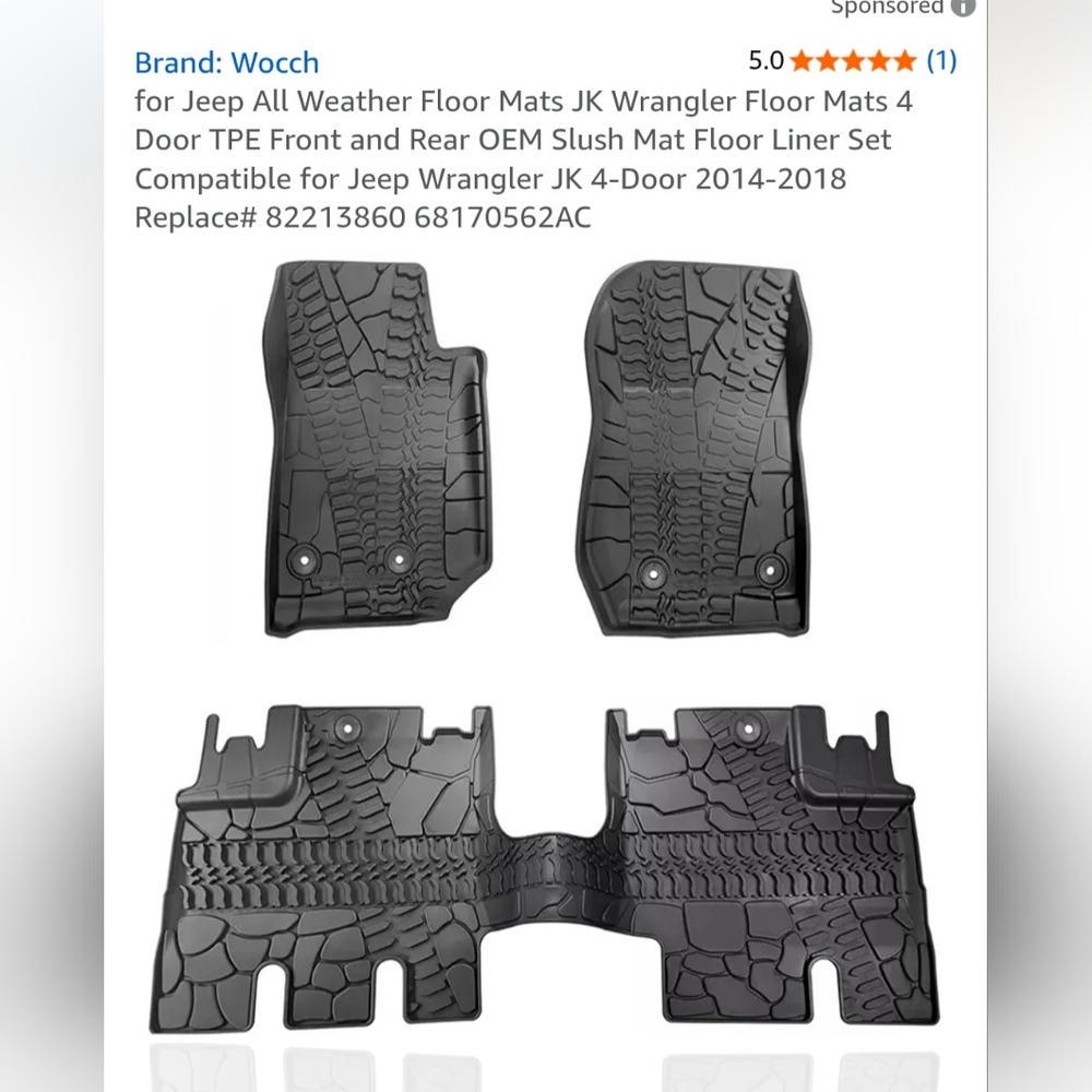 Wocch Black All Weather Floor Mats for Jeep Wrangler REAR ONLY Never Used car